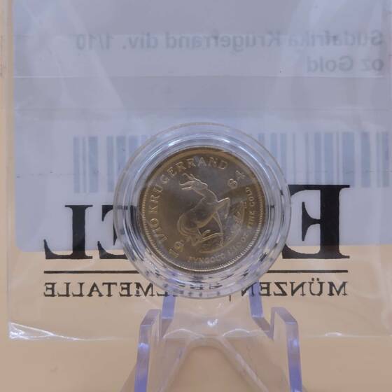 „Krugerrand Goldmünze 1/10 oz 1984 mit Springbock‑Motiv in Schutzhülle“