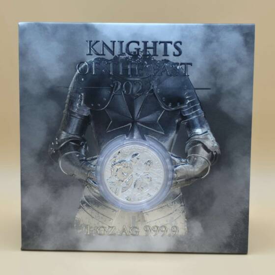 Malta Knights of the Past 2022 1 oz Silbermünze im Präsentationsfolder mit Rittermotiv
