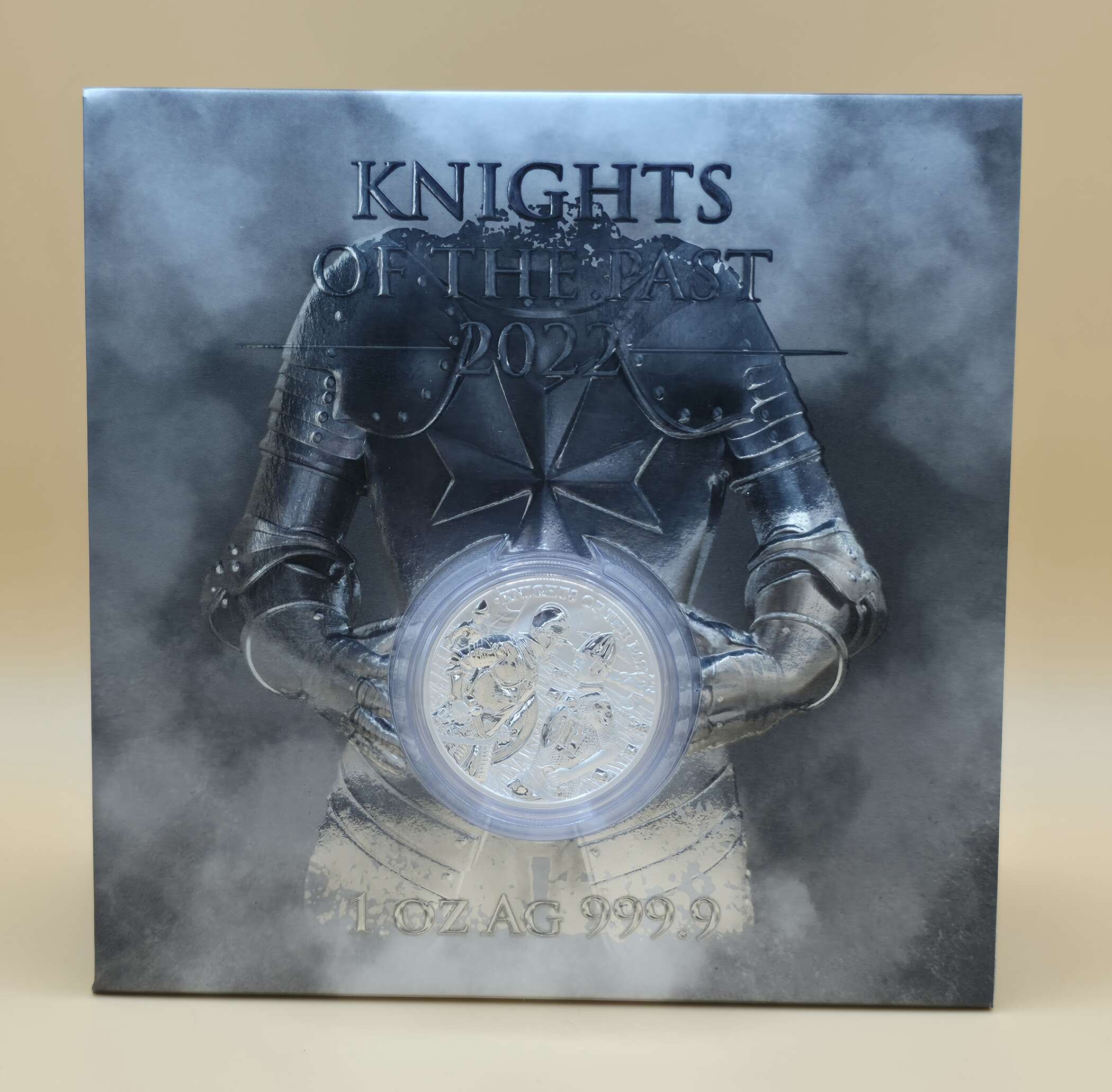 Malta Knights of the Past 2022 1 oz Silbermünze im Präsentationsfolder mit Rittermotiv