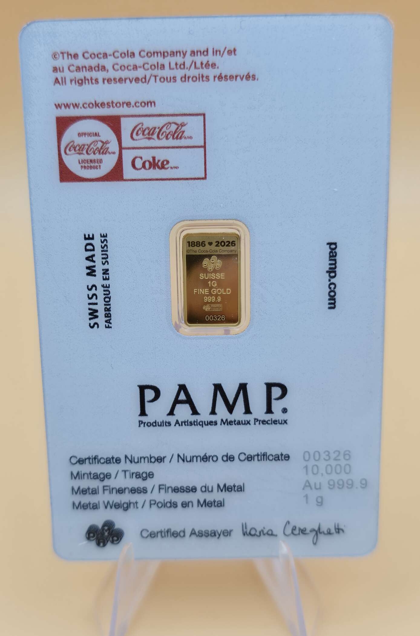 Coca‑Cola x PAMP Suisse – 1 g Gold – 999.9 – Limited Edition – 1886–2026 – Bild 2