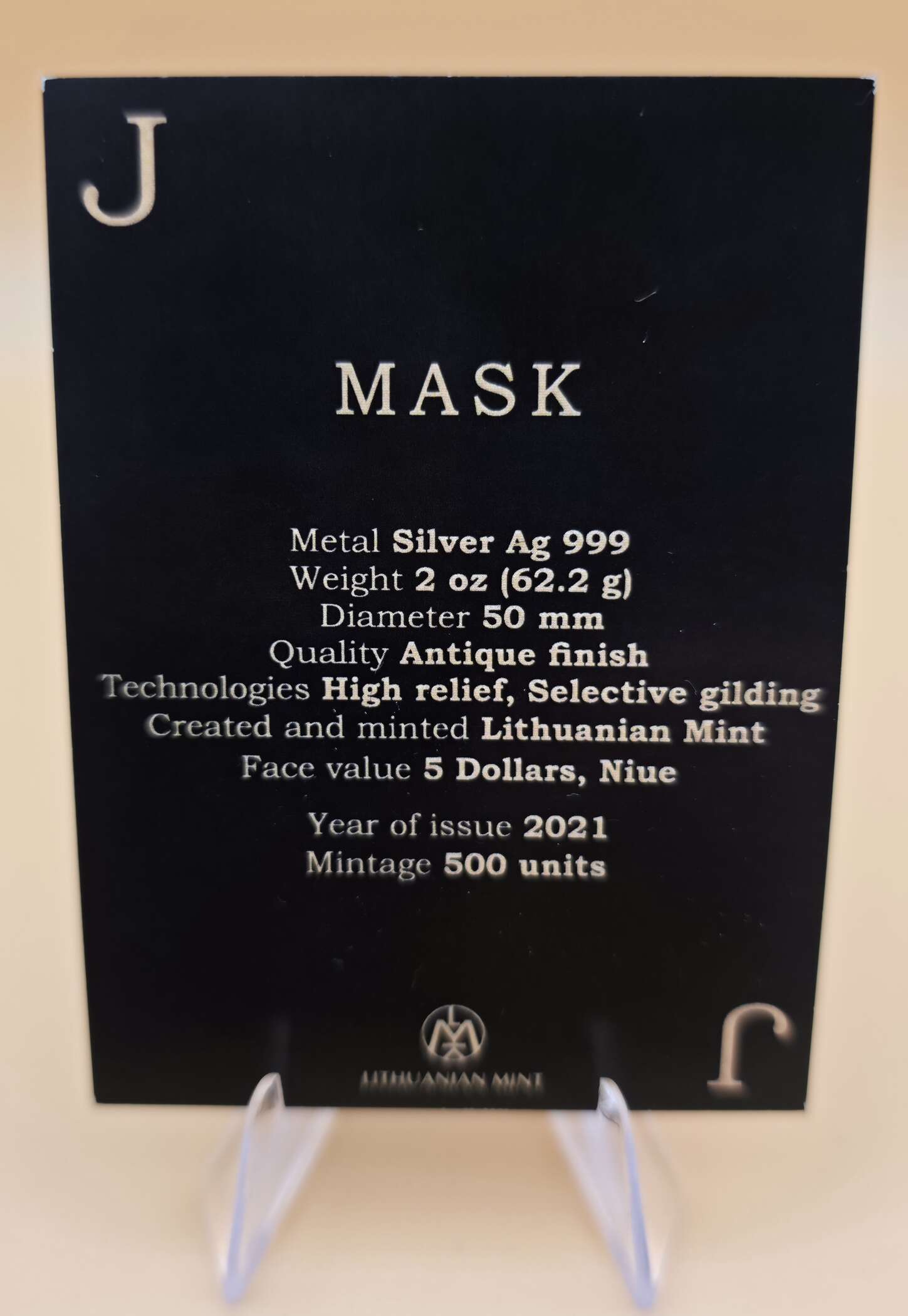 Niue 2021 – MASK – 2 oz Silber – High Relief – Selective Gilding – Limit 500 – Bild 4