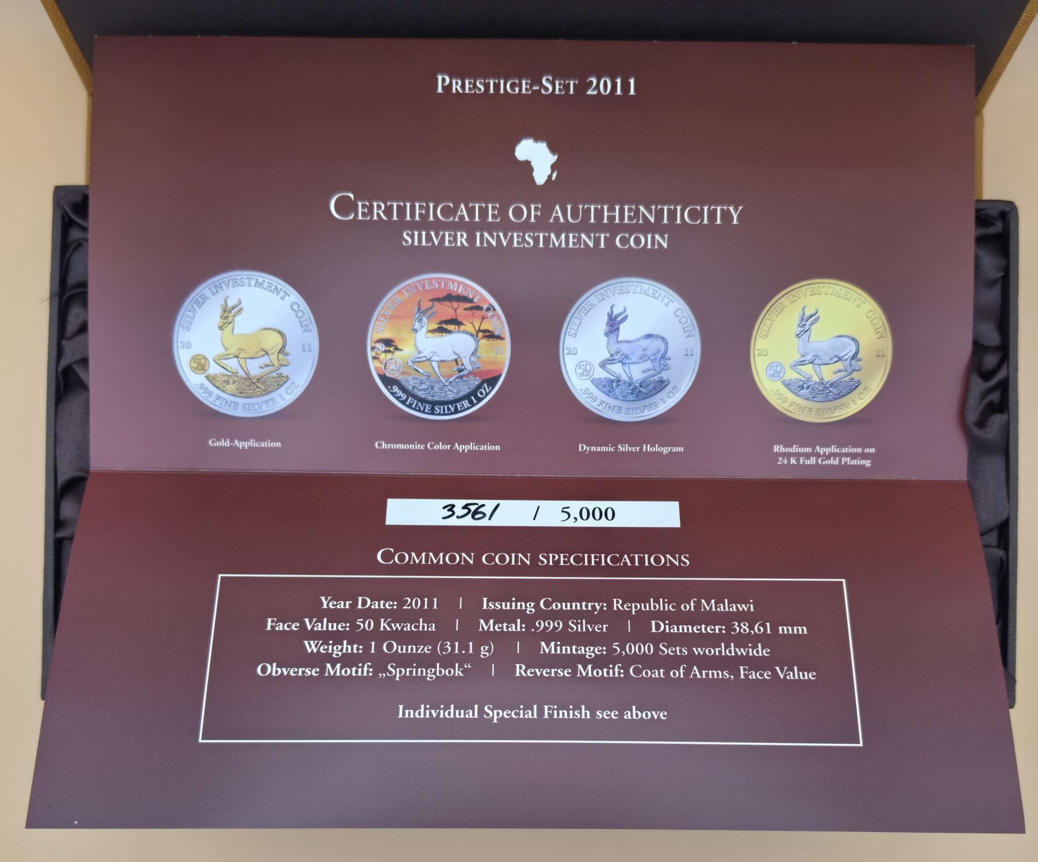 Prestige-Set 2011 – Silver Investment Coin Set – Republik Malawi – 4× 1 oz .999 Silber – Bild 5