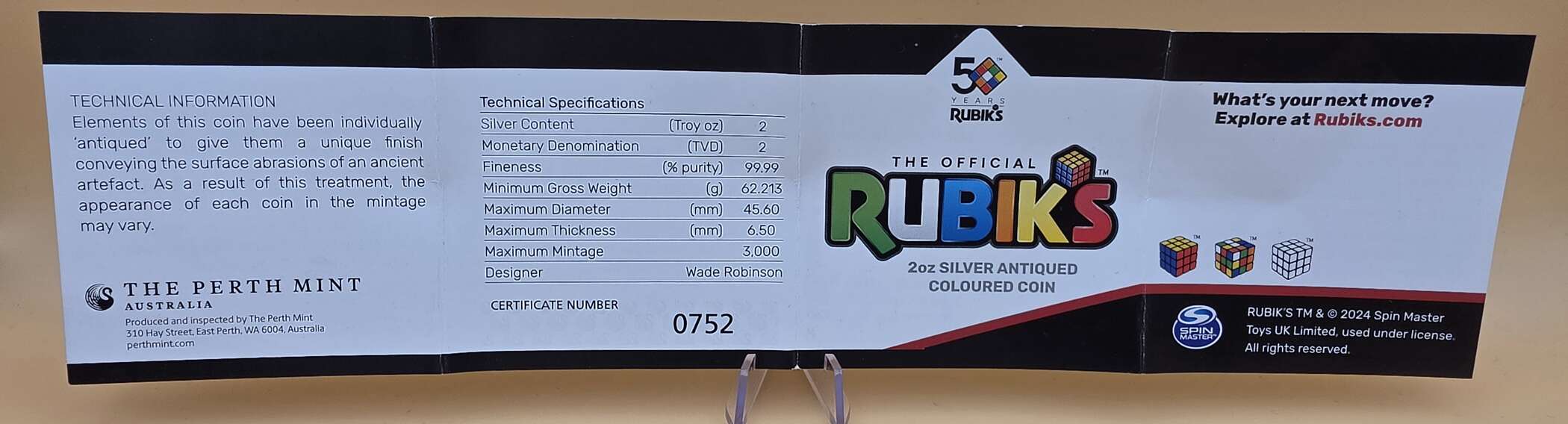 Tuvalu 2024 – Rubik’s Cube 50th Anniversary – 2 oz Silver Antiqued Coloured Coin – Limitierte Auflage 3000 Stück – Bild 9
