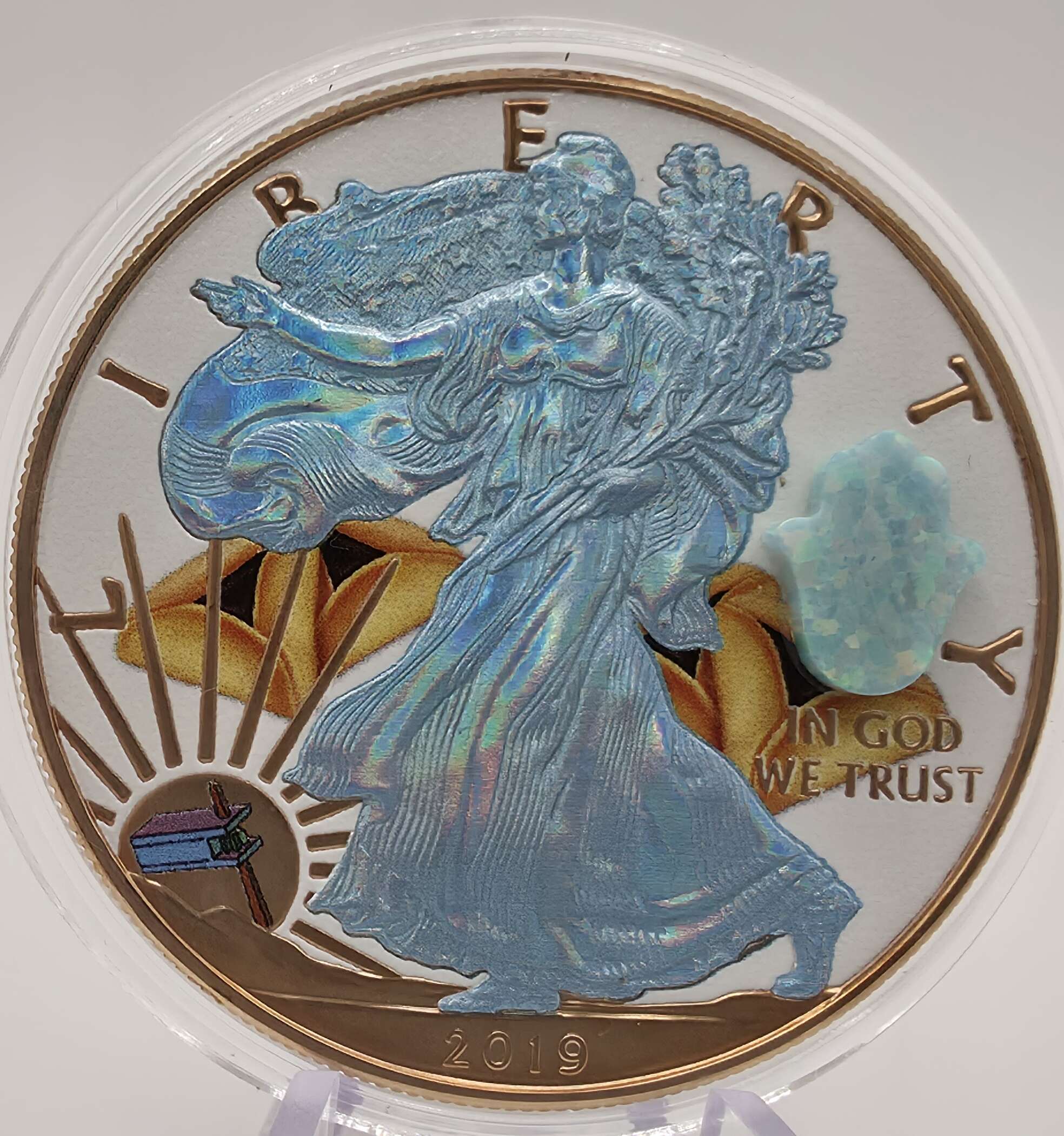 American Silver Eagle 2019 – Jewish Holidays Edition mit Opal-Inlay – Nr. 280/500 – Bild 2