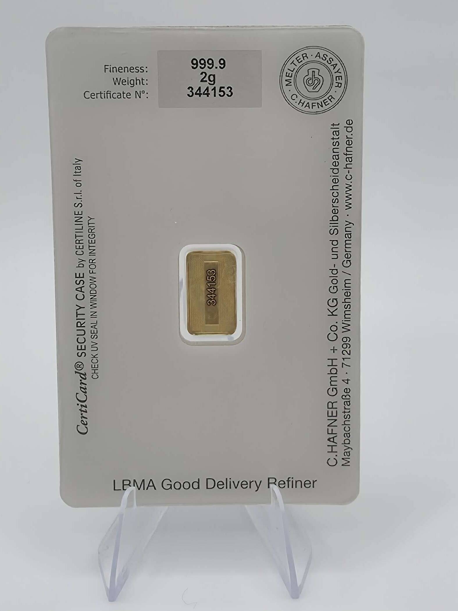 C. Hafner Goldbarren – 2 g – 999.9 – LBMA zertifiziert – Bild 2