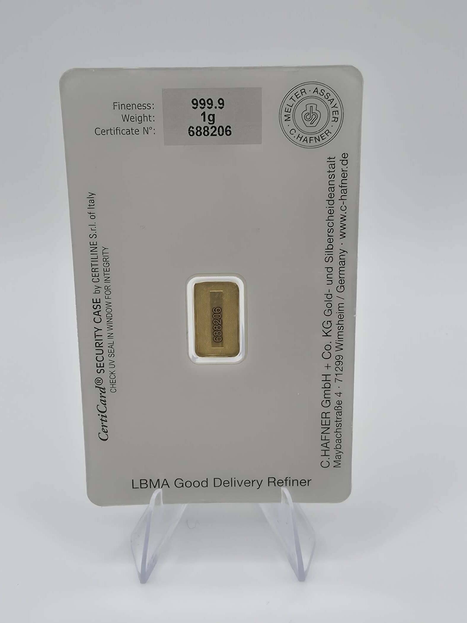 C. Hafner Goldbarren – 1 g – 999.9 – LBMA zertifiziert – Bild 2