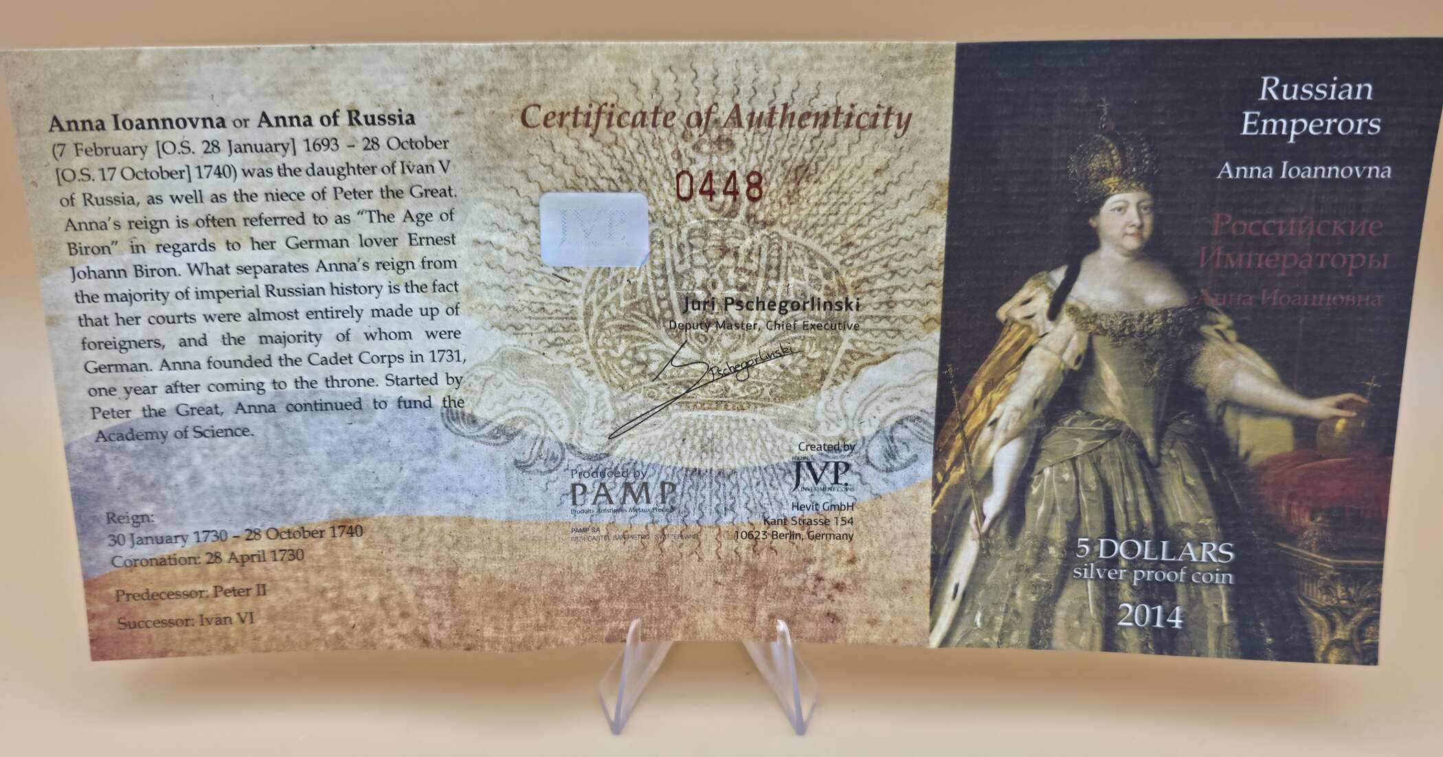 Russian Emperors – Anna Ivanovna | 2 oz Silbermünze 2014 | High Relief | Vergoldete Details & Kristalle | Limitierte Edition – Bild 4