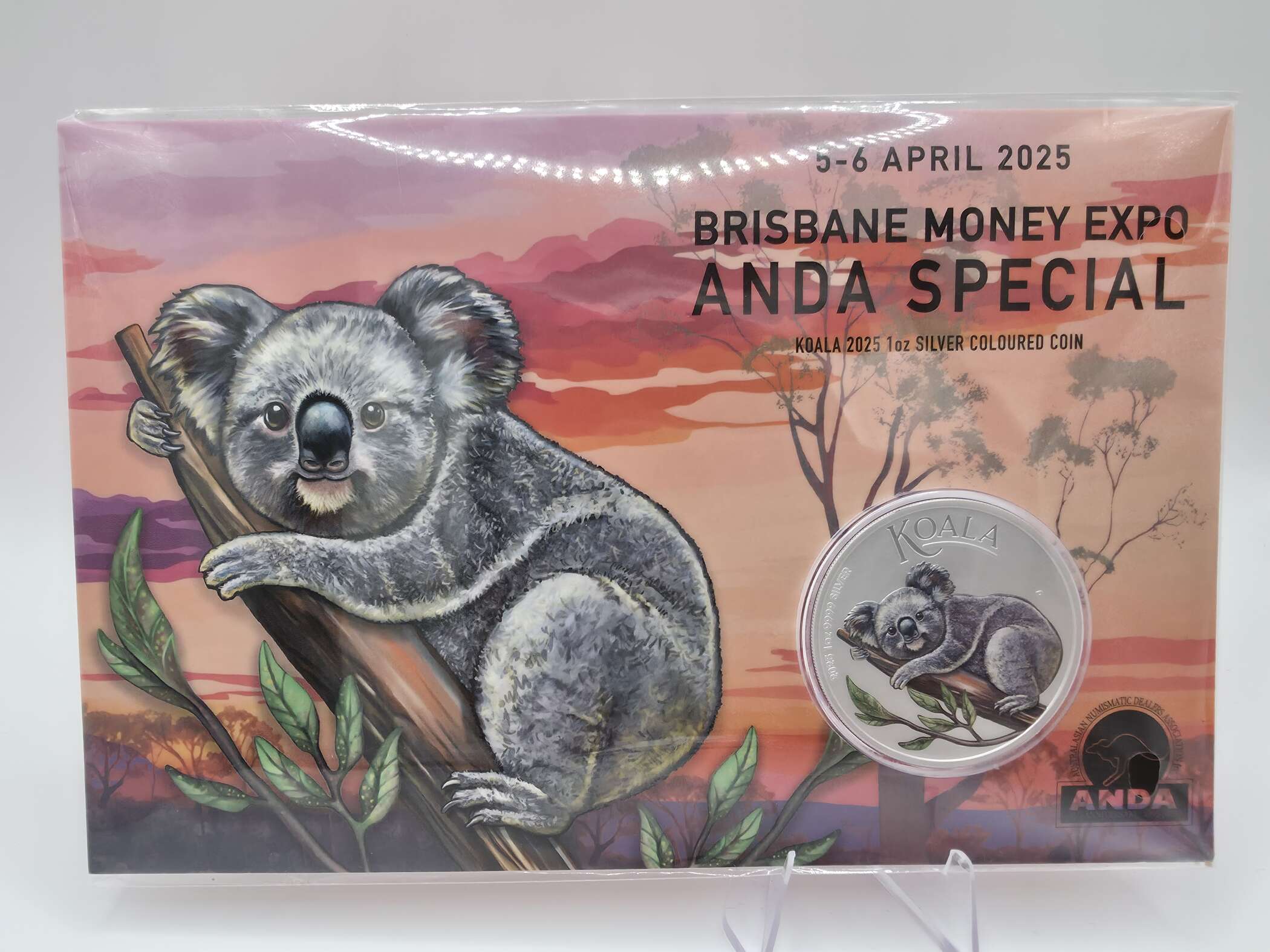 Australia 2025 Koala ANDA Special 1 oz Silbermünze farbig im offiziellen Perth Mint Blister