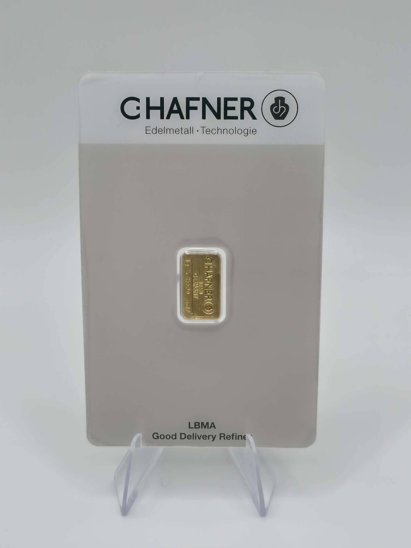 C. Hafner 1 g Goldbarren 999.9 im versiegelten Certiline Security Case mit Seriennummer
