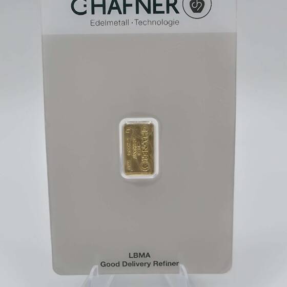 C. Hafner 2 g Goldbarren 999.9 im versiegelten Certiline Security Case mit Seriennummer
