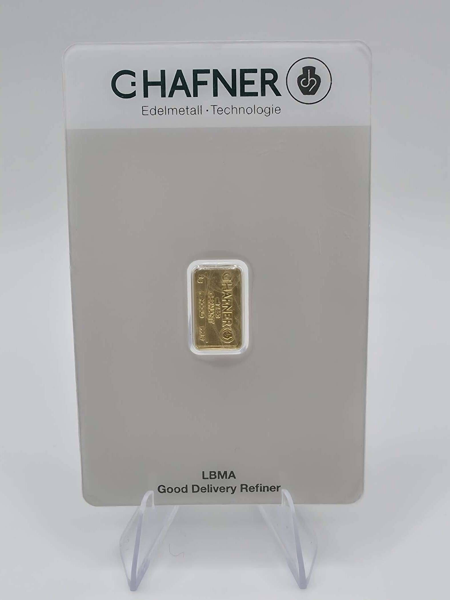 C. Hafner 2 g Goldbarren 999.9 im versiegelten Certiline Security Case mit Seriennummer