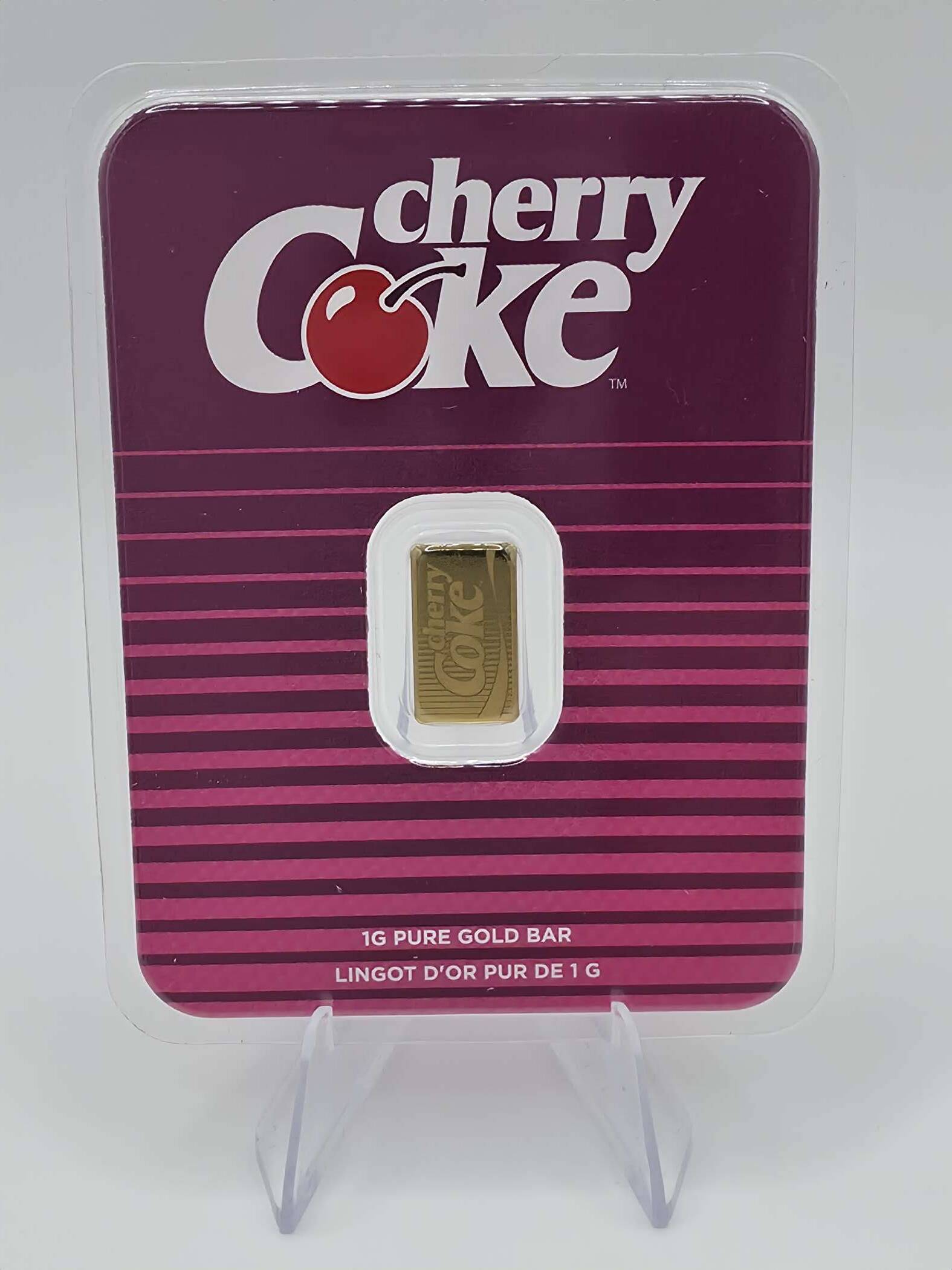 Cherry Coke 1 g Goldbarren 40th Anniversary Limited Edition im Retro Design mit Seriennummer