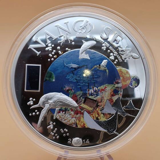 "Cook Islands 2014 Nano Sea 50 g Silber Proof Münze mit farbiger Unterwasser‑Szene und Nano‑Chip"