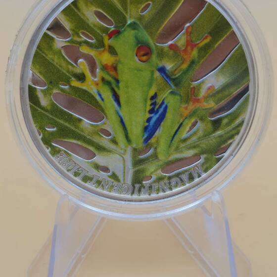 „Cook Islands 2018 Magnificent Life Tree Frog 1 oz Silber – kolorierte Münze“