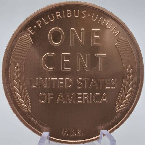 1 oz .999 Copper Coin mit Lincoln 1909 S Motiv – Vorderseite