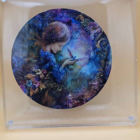 Riesige 120mm Silbermünze Fairy in Fairyland 2025, Republik Kamerun, 1000 Francs CFA, 1 Unze Feinsilber mit vollfarbigem Feen-Motiv in Acryl-Display.