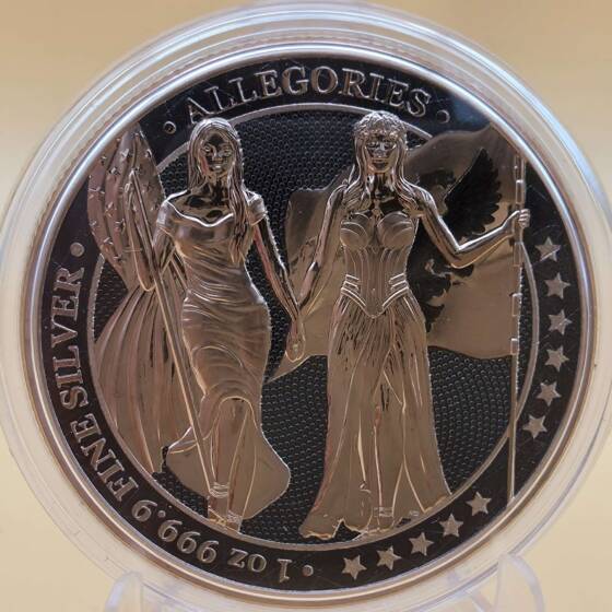„Germania Mint 2019 Silbermünze – Columbia & Germania im Pink Gold und Space Black Finish“