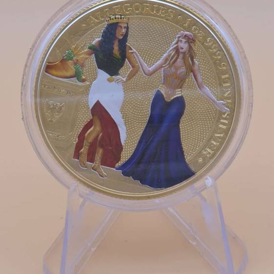 1 oz Silbermünze „The Allegories – Italia & Germania“ 2020 mit Color‑Holo‑Finish in Holzbox mit Zertifikat.
