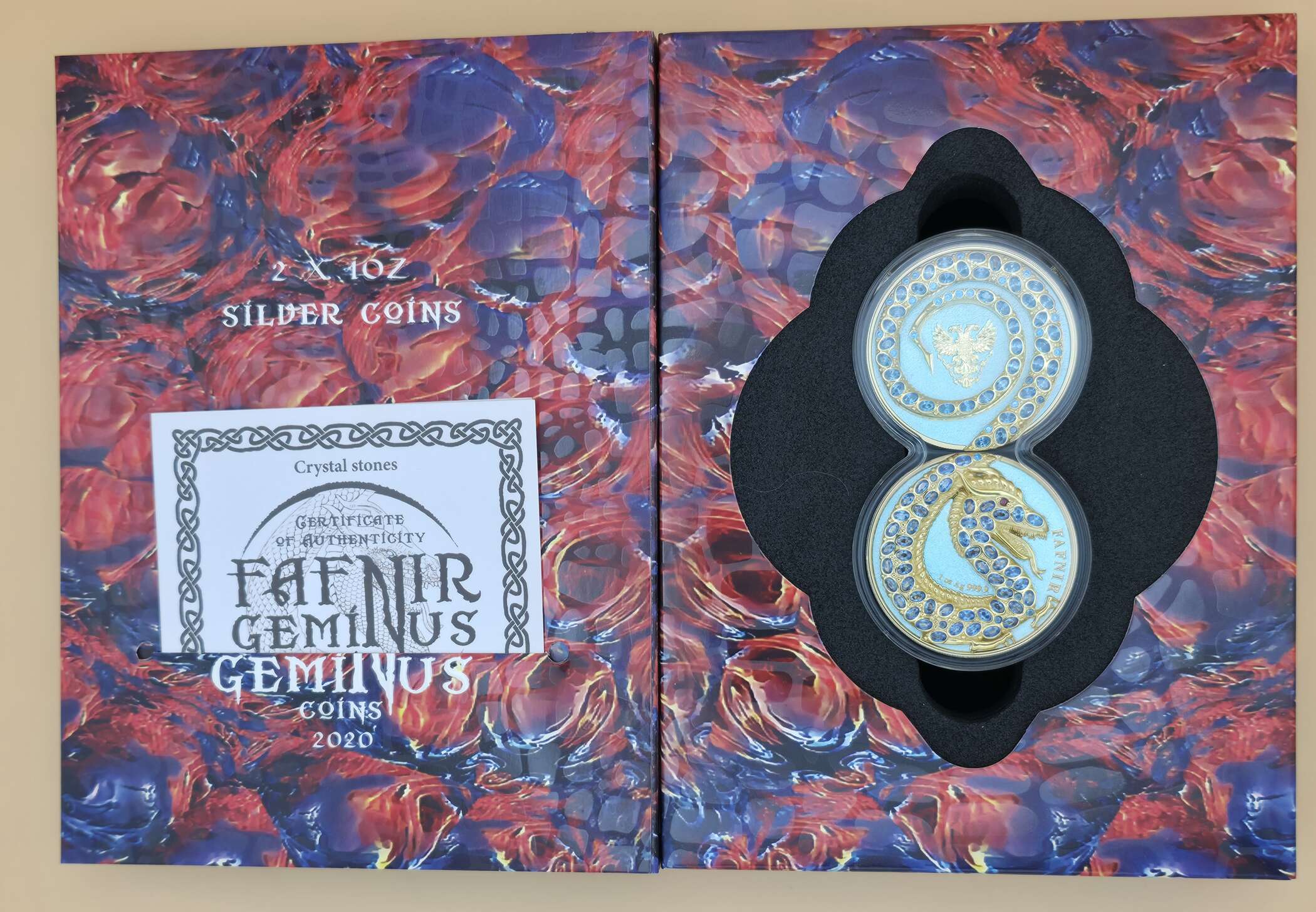 Germania Mint – Fafnir Geminus Coins 2020 Crystal Stones | Limitierte 2 × 1 oz 999 + 1 × 1 oz 925 Silbermünzen – Bild 3