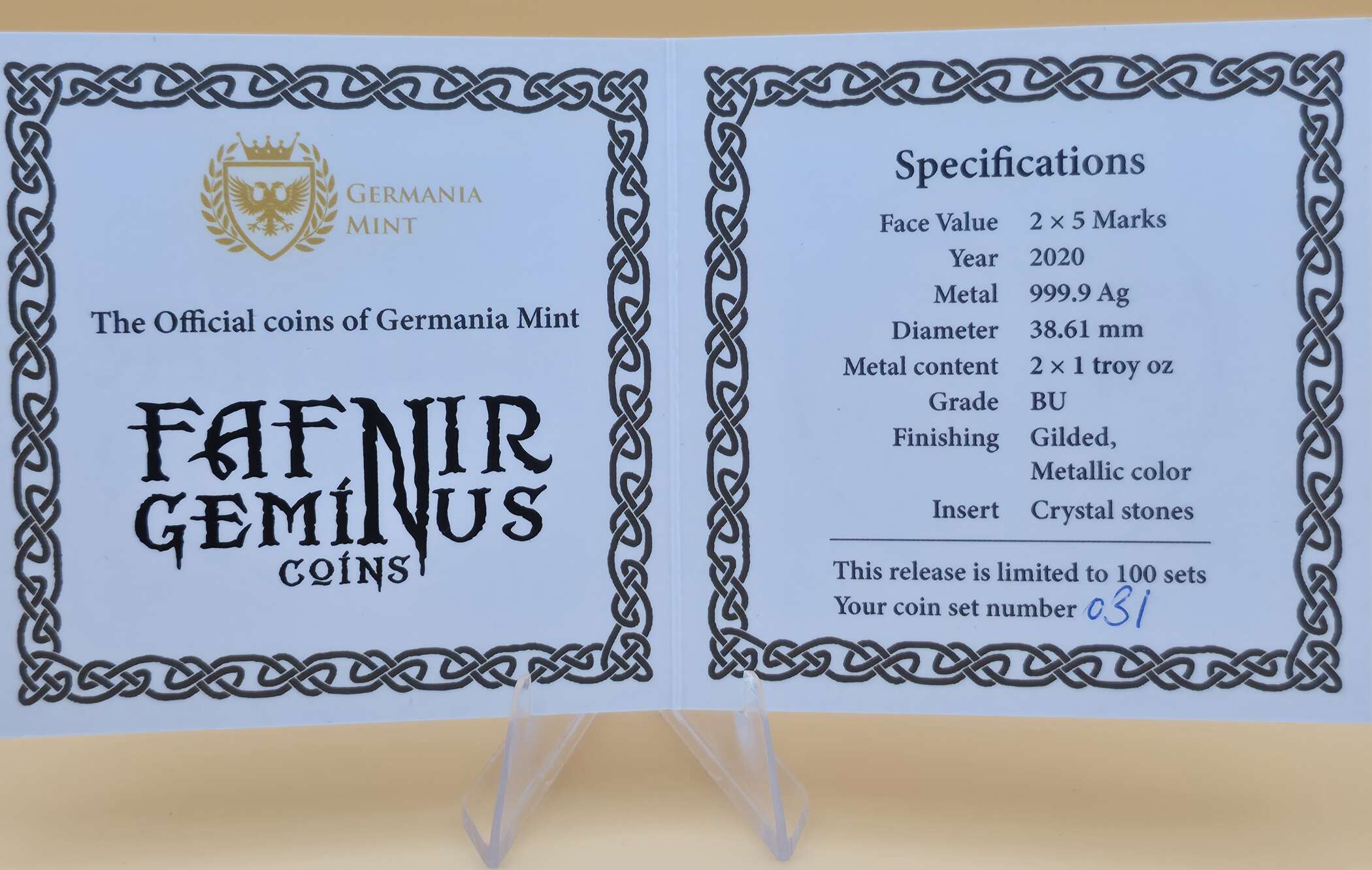 Germania Mint – Fafnir Geminus Coins 2020 Crystal Stones | Limitierte 2 × 1 oz 999 + 1 × 1 oz 925 Silbermünzen – Bild 4