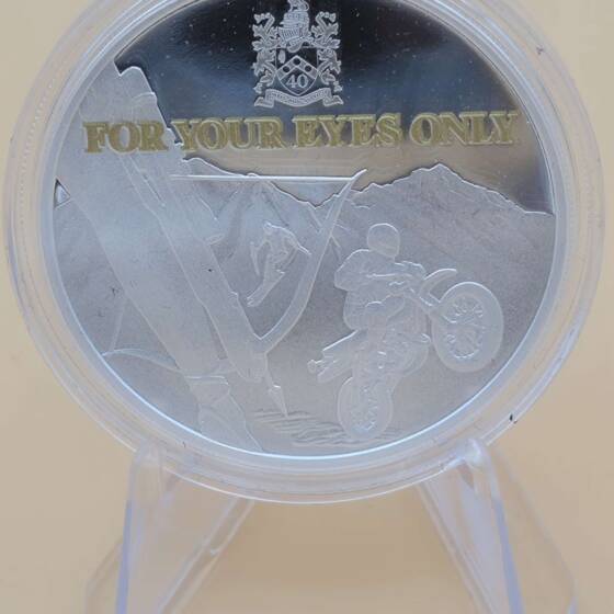 James Bond 2021 „For Your Eyes Only“ 1 oz Silver Proof Coloured Coin, Perth Mint, Zertifikat 1494, OVP.