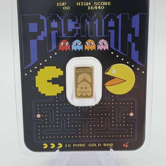 PAC-MAN 1 g Goldbarren 45th Anniversary Limited Edition im Retro Arcade Design