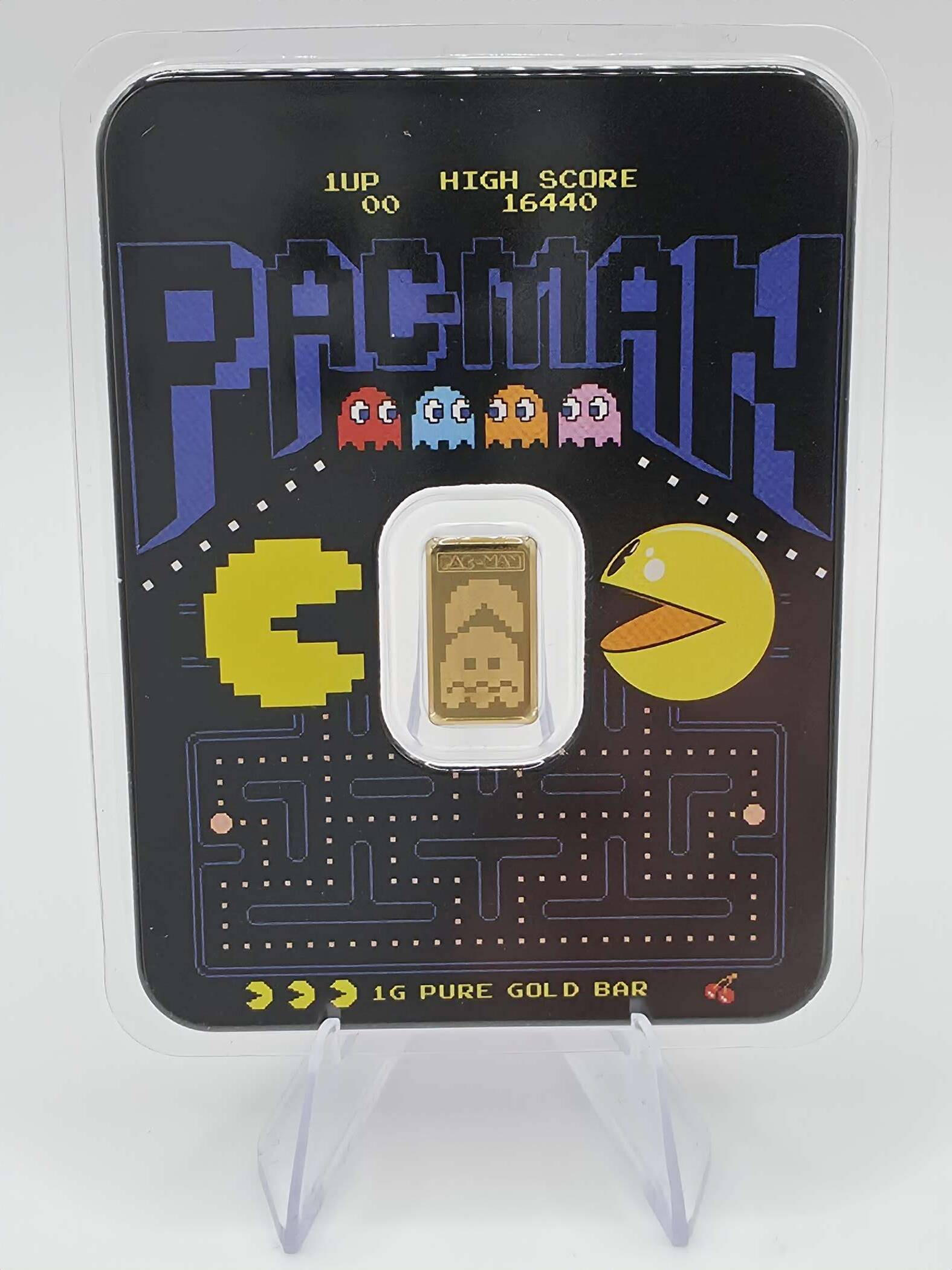 PAC-MAN 1 g Goldbarren 45th Anniversary Limited Edition im Retro Arcade Design