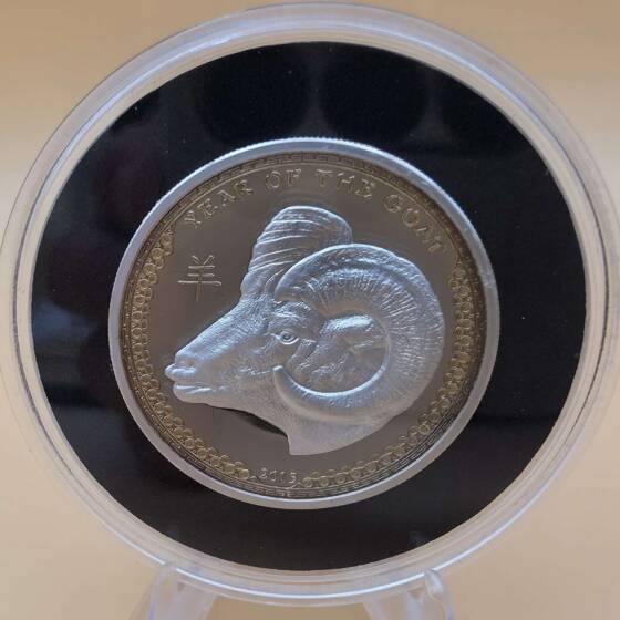 Year of the Goat 2015 Palau 1 oz High Relief Silbermünze vergoldet mit Box und Zertifikat