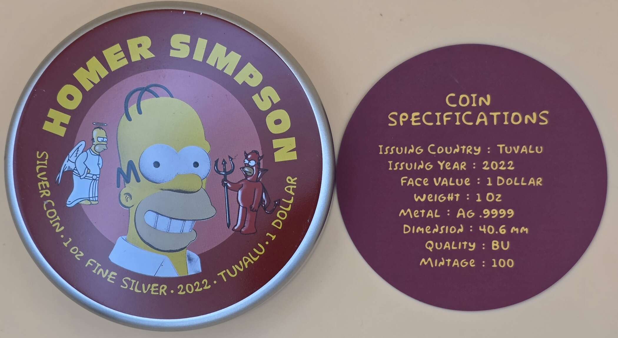 Homer Simpson 1 oz Silbermünze 2022 – Engel & Teufel – Tuvalu – Limitierte Ausgabe – Bild 3