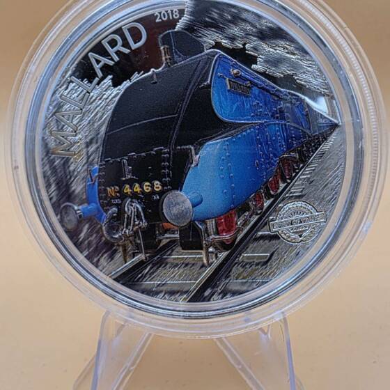 Spirit of Trains Mallard 2 oz Silbermünze 2018 Cook Islands mit Box und handsigniertem Zertifikat Nr. 002/499