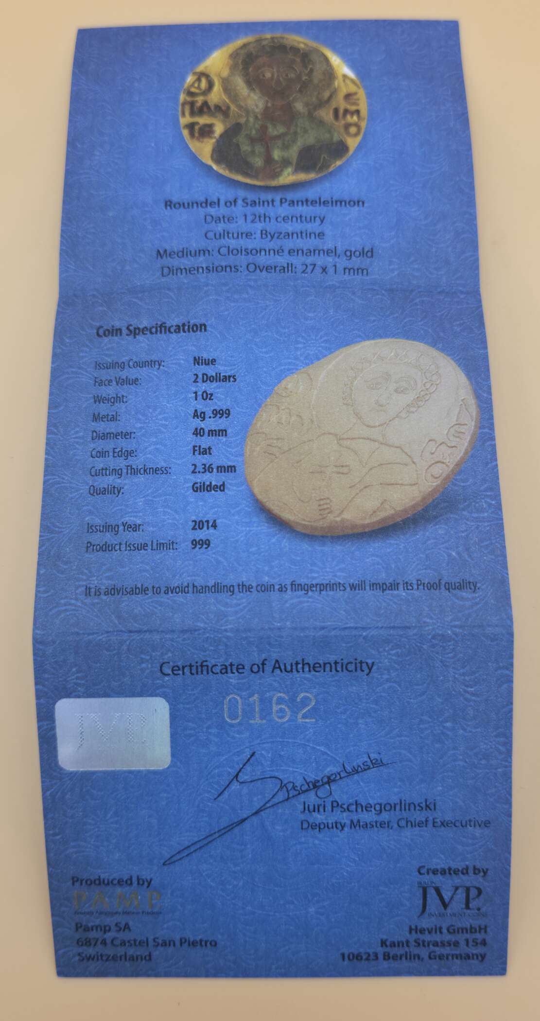 St. Panteleimon 2014 – Gilded Silver Coin mit Zertifikat & OVP – Bild 4