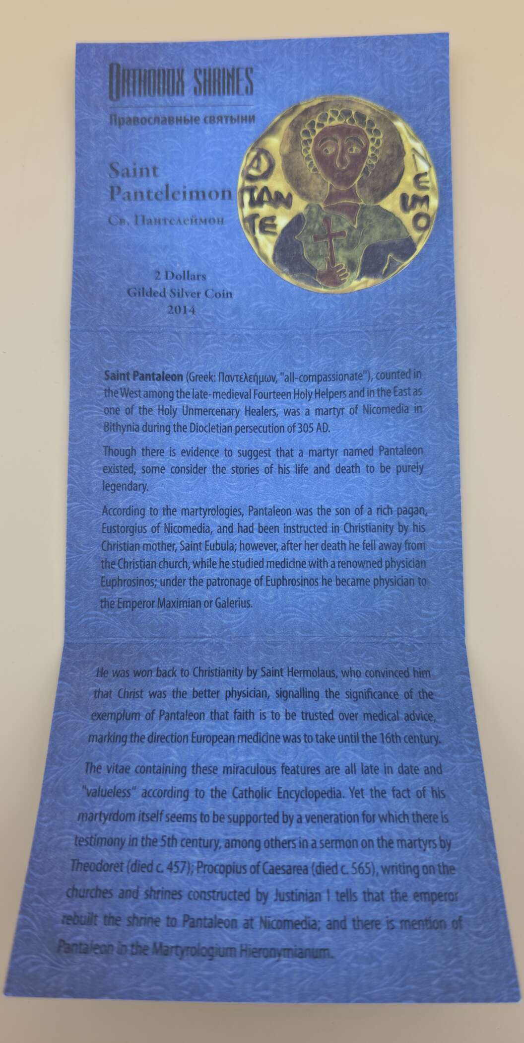 St. Panteleimon 2014 – Gilded Silver Coin mit Zertifikat & OVP – Bild 3
