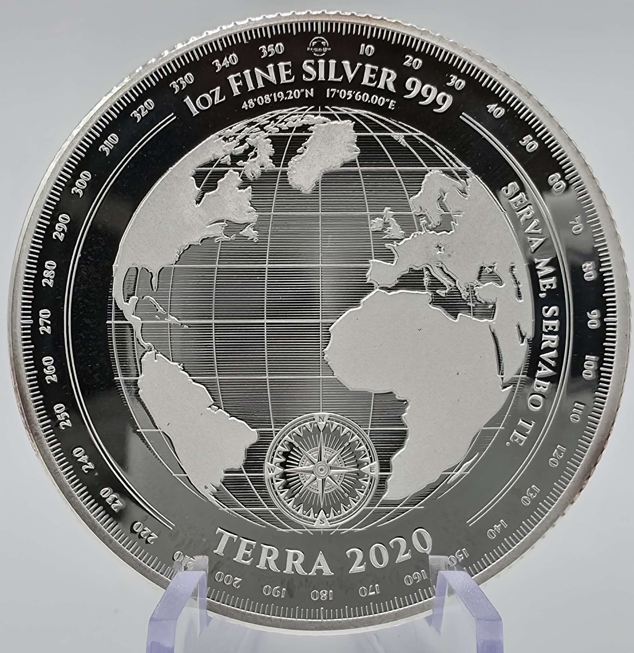 Tokelau Terra 2020 1 oz Silbermünze mit Weltkarte, Kompassrose und Queen Elizabeth II