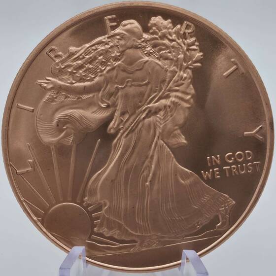 1 oz Copper Round USA mit Walking Liberty und Eagle Motiv aus .999 Feinkupfer
